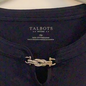 NWT Talbots Petites MP blue blouse with pretty silver colored accent at the neck